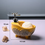 Ceramic Yellow Bath Tub Shaped Soap Dispenser - Embossed Glossy Finish