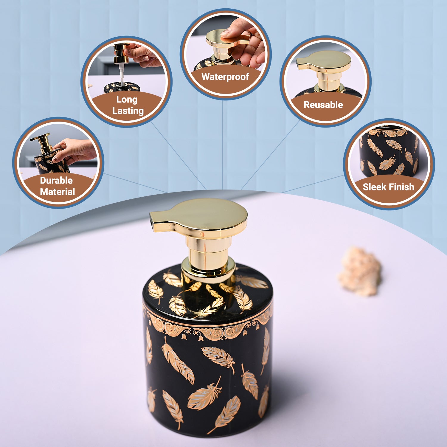 Ceramic Black Soap Dispenser - Print Design Glossy Finish