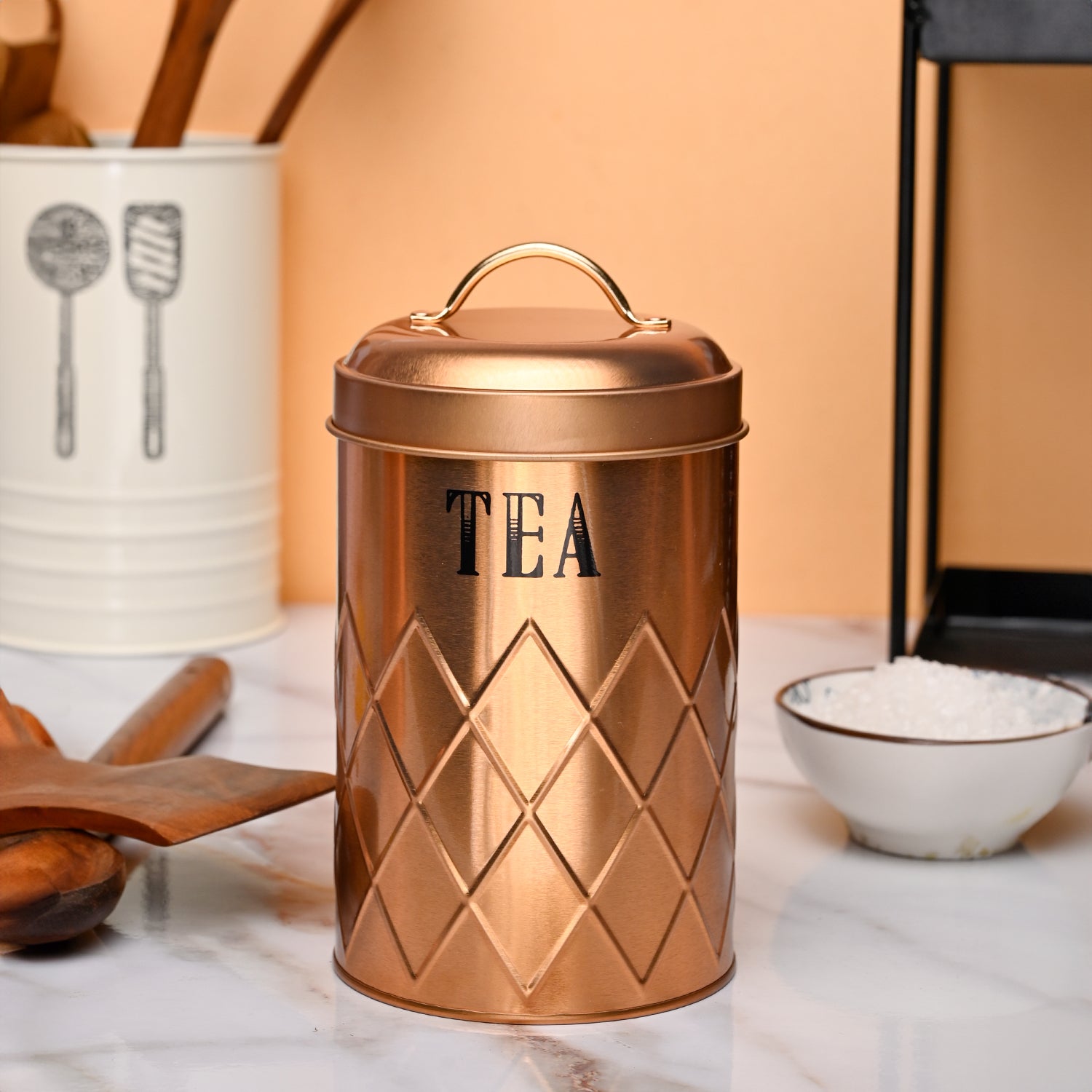 Market99 Tea & Sugar Jar Set of 2 - Golden Tin Glossy Finish