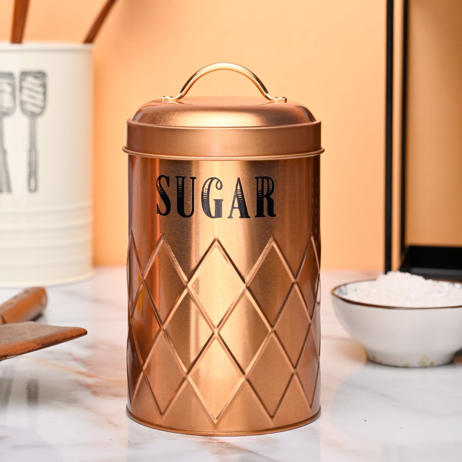 Market99 Tea & Sugar Jar Set of 2 - Golden Tin Glossy Finish