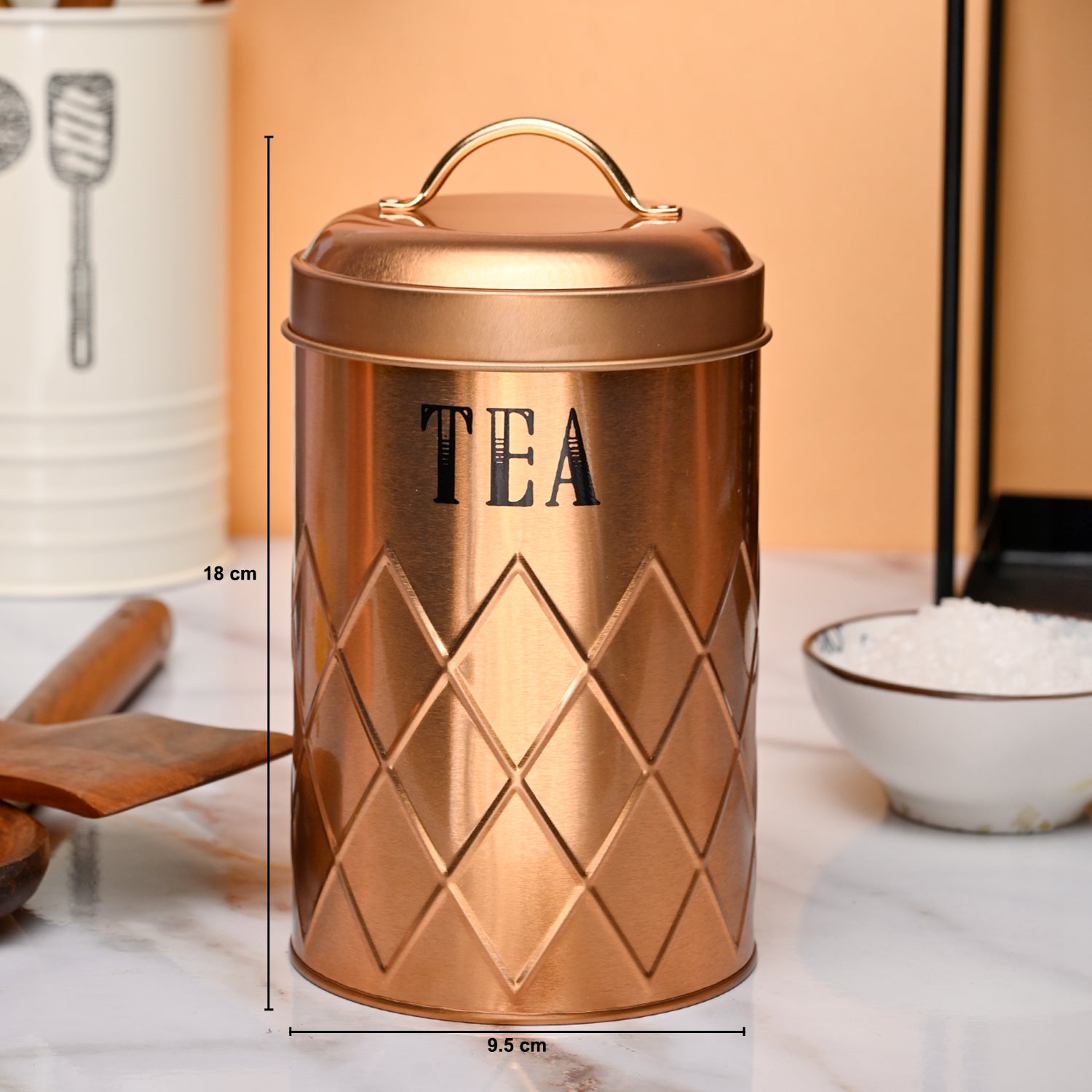 Market99 Tea & Sugar Jar Set of 2 - Golden Tin Glossy Finish