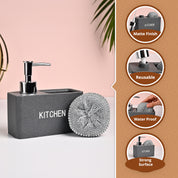 MARKET99 Grey Polyresin Soap Dispenser With Scourer- 130ml