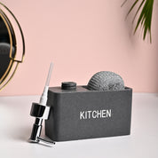 MARKET99 Grey Polyresin Soap Dispenser With Scourer- 130ml