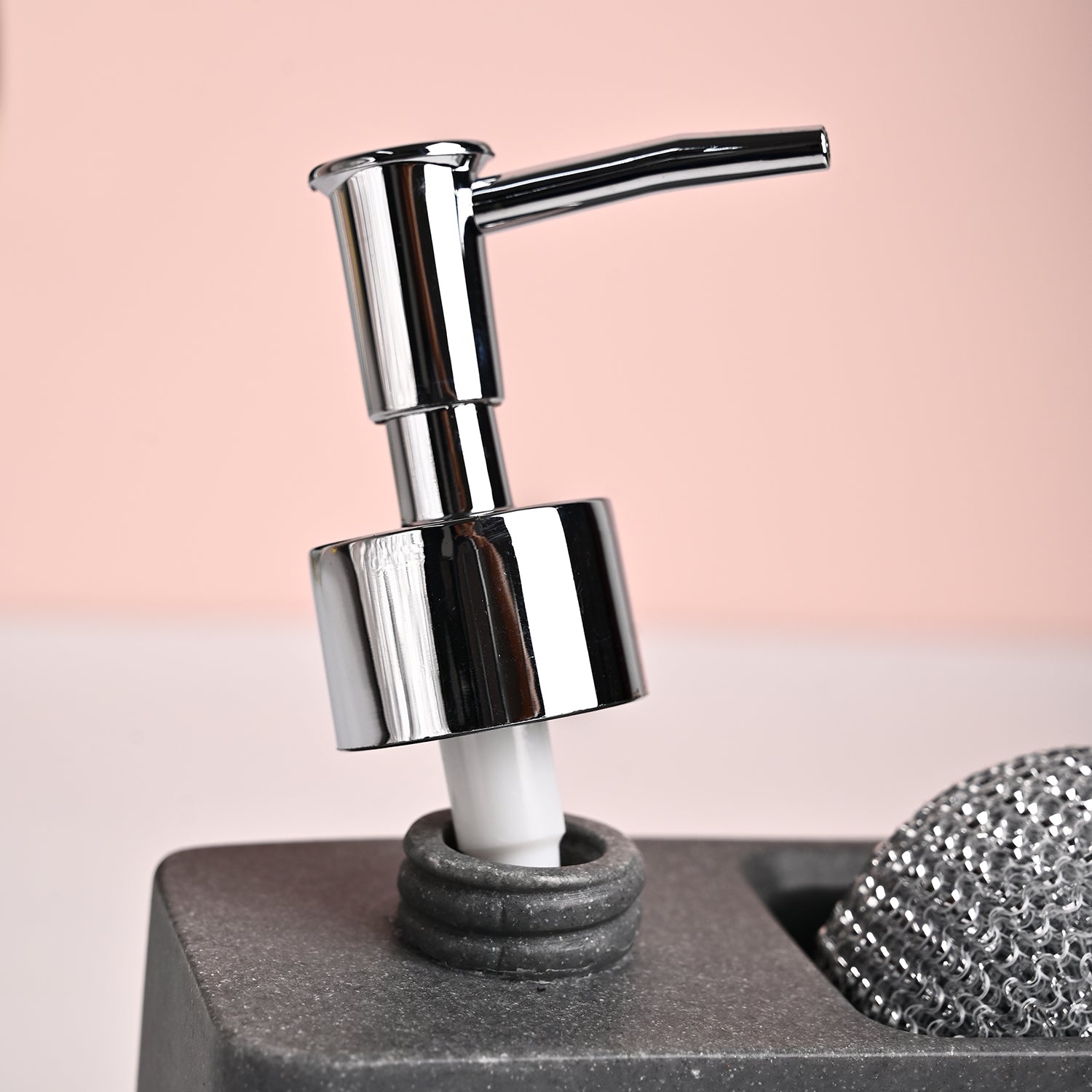 MARKET99 Grey Polyresin Soap Dispenser With Scourer- 130ml