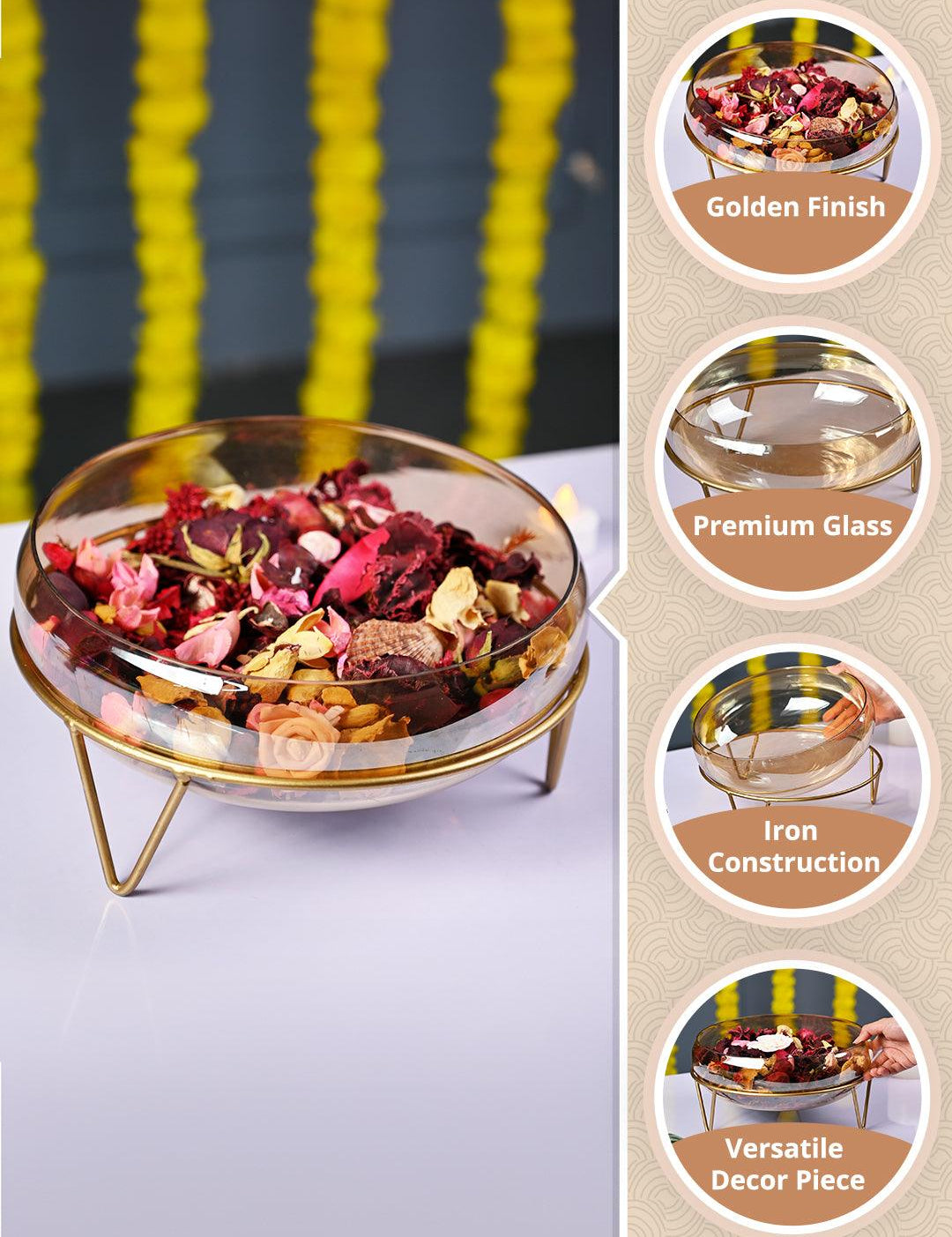 VON CASA Decorative Glass Bowl on Metal Stand - MARKET99