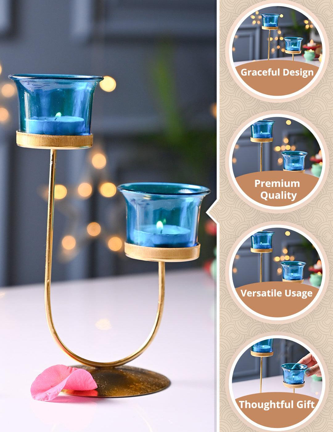 VON CASA Turquoise 2 Votive T- Light Holder - MARKET99