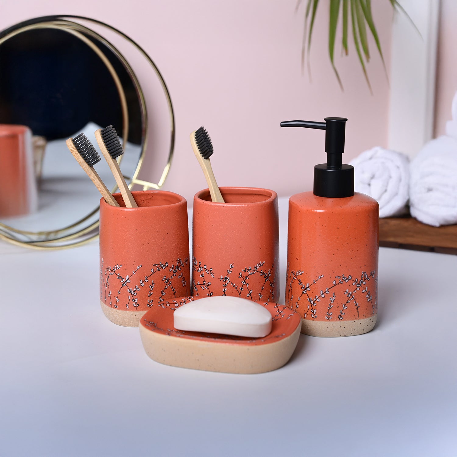 Orange Ceramic Bathroom Collection - Cylindrical, Square, and Rectangular Shapes