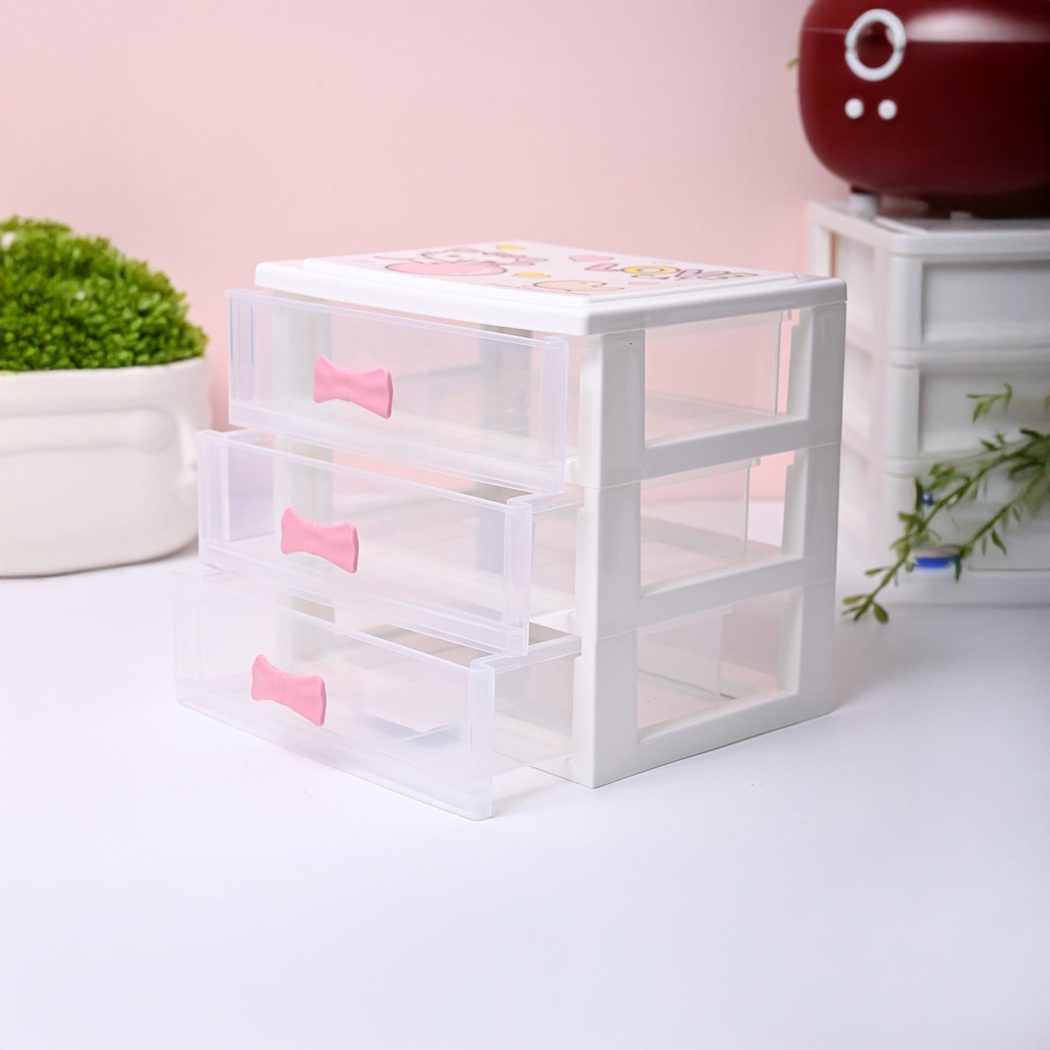 Small Desk 3-Layer Drawer, Love Cat Print