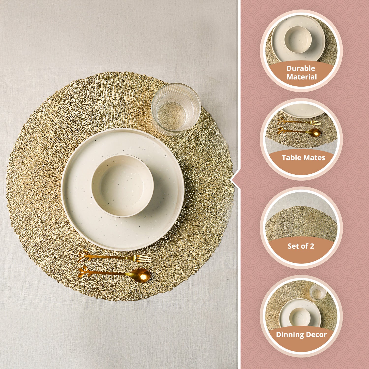 VON CASA Golden Placemat Set Of 2