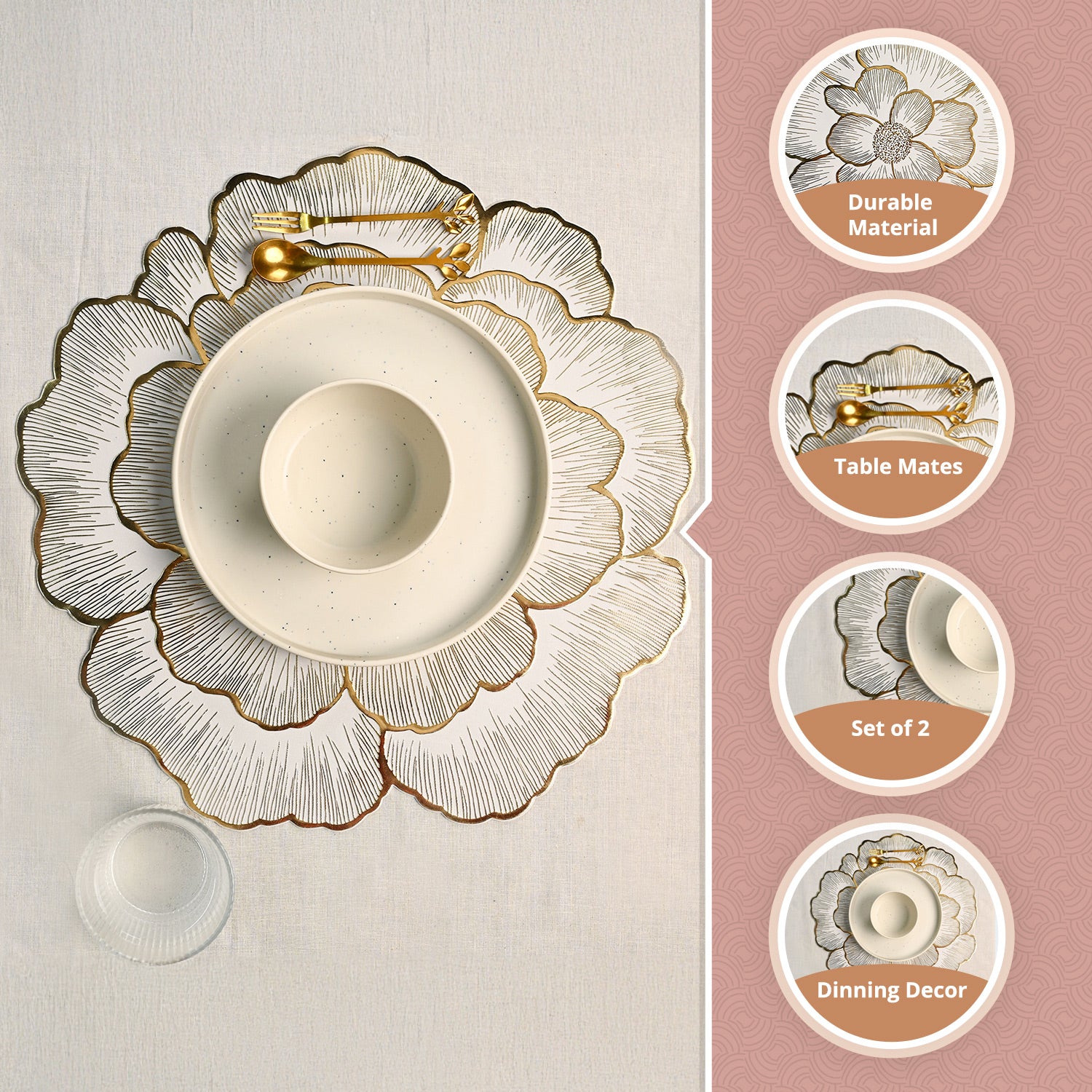 VON CASA Golden Flora Placemat Set Of 2