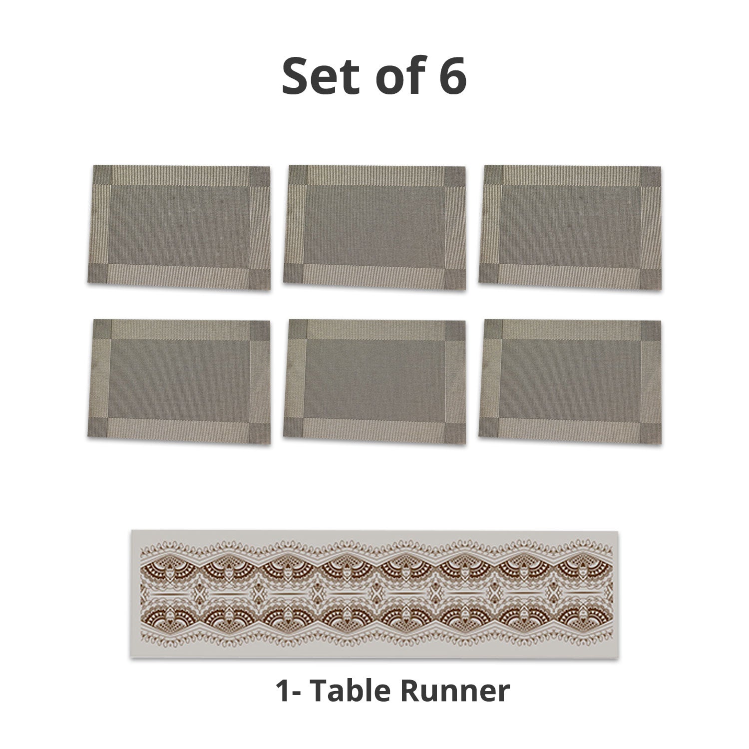 VON CASA Light Green Table Runner with Placement Pack Of 7