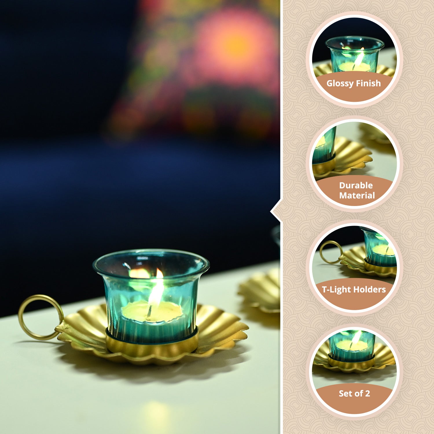 VON CASA Blue & Gold Decorative Candle Holder