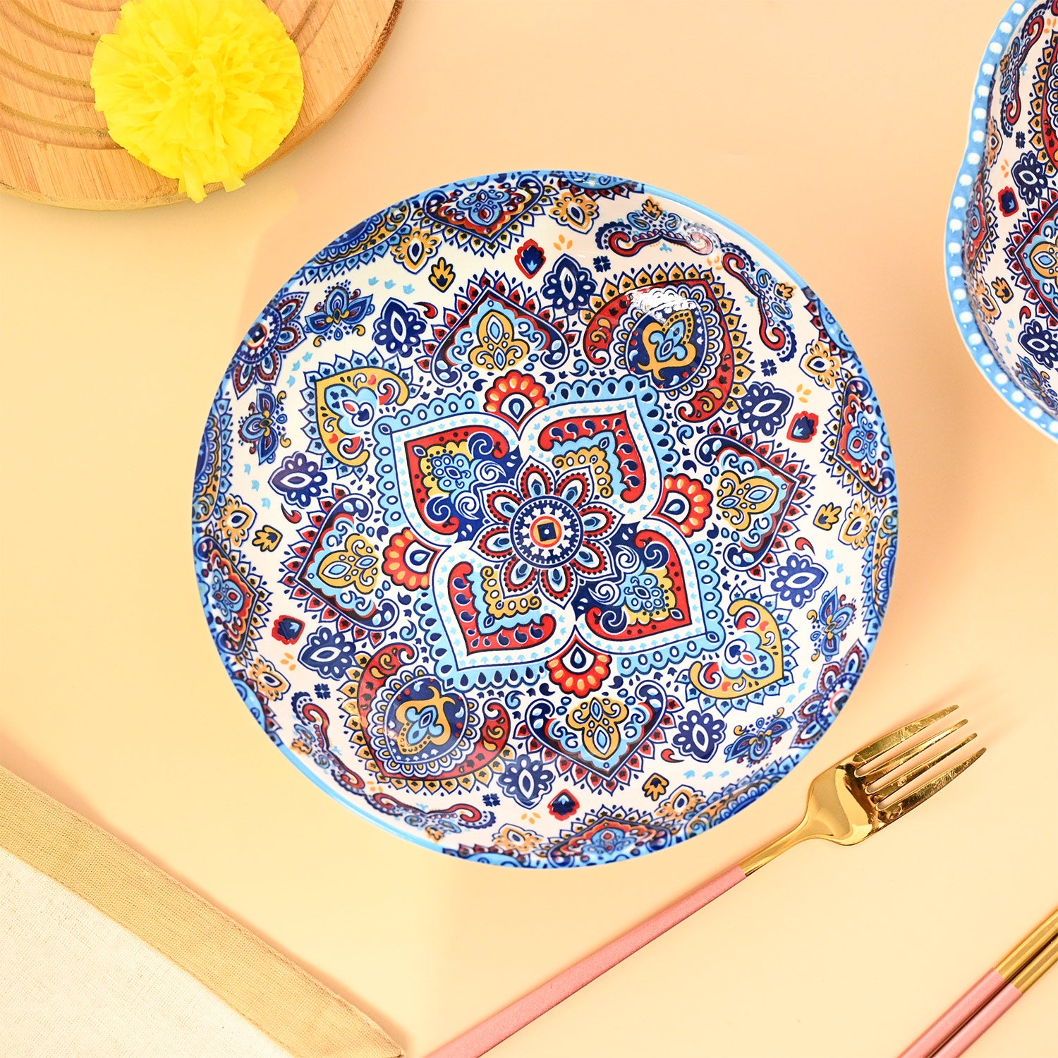 VON CASA Ceramic Mandala Light Blue Round Platter