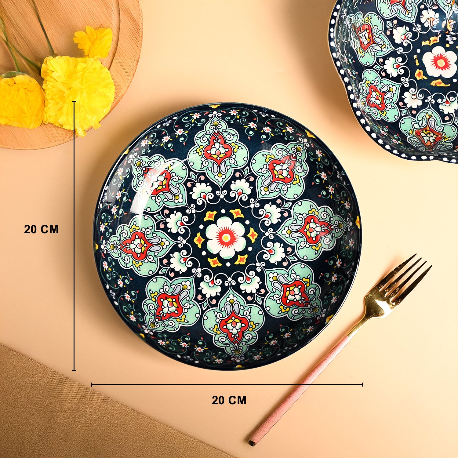 VON CASA Ceramic Mandala Navy Blue Round Platter
