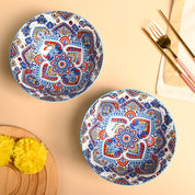 VON CASA Ceramic Mandala Light Blue Round Serving Bowl Set Of 2
