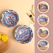 VON CASA Ceramic Mandala Light Blue Round Serving Bowl Set Of 2