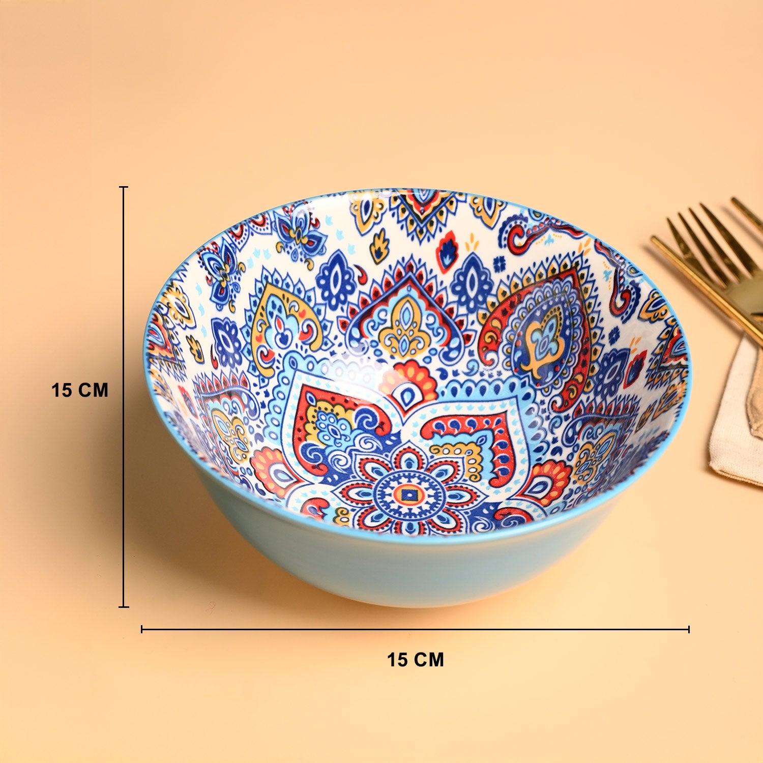 VON CASA Ceramic Mandala Light Blue Round Serving Bowl Set Of 2
