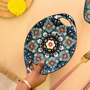 VON CASA Ceramic Mandala Navy Blue Long Dish