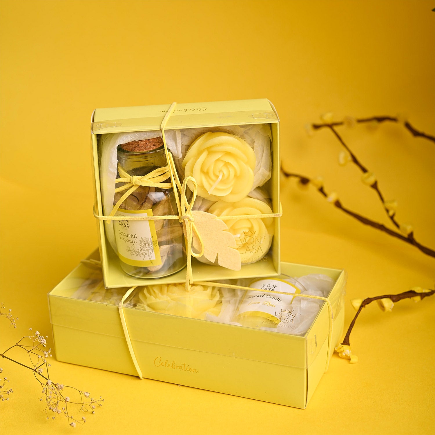 Lemon Rain Flower Candles & Potpourri Set