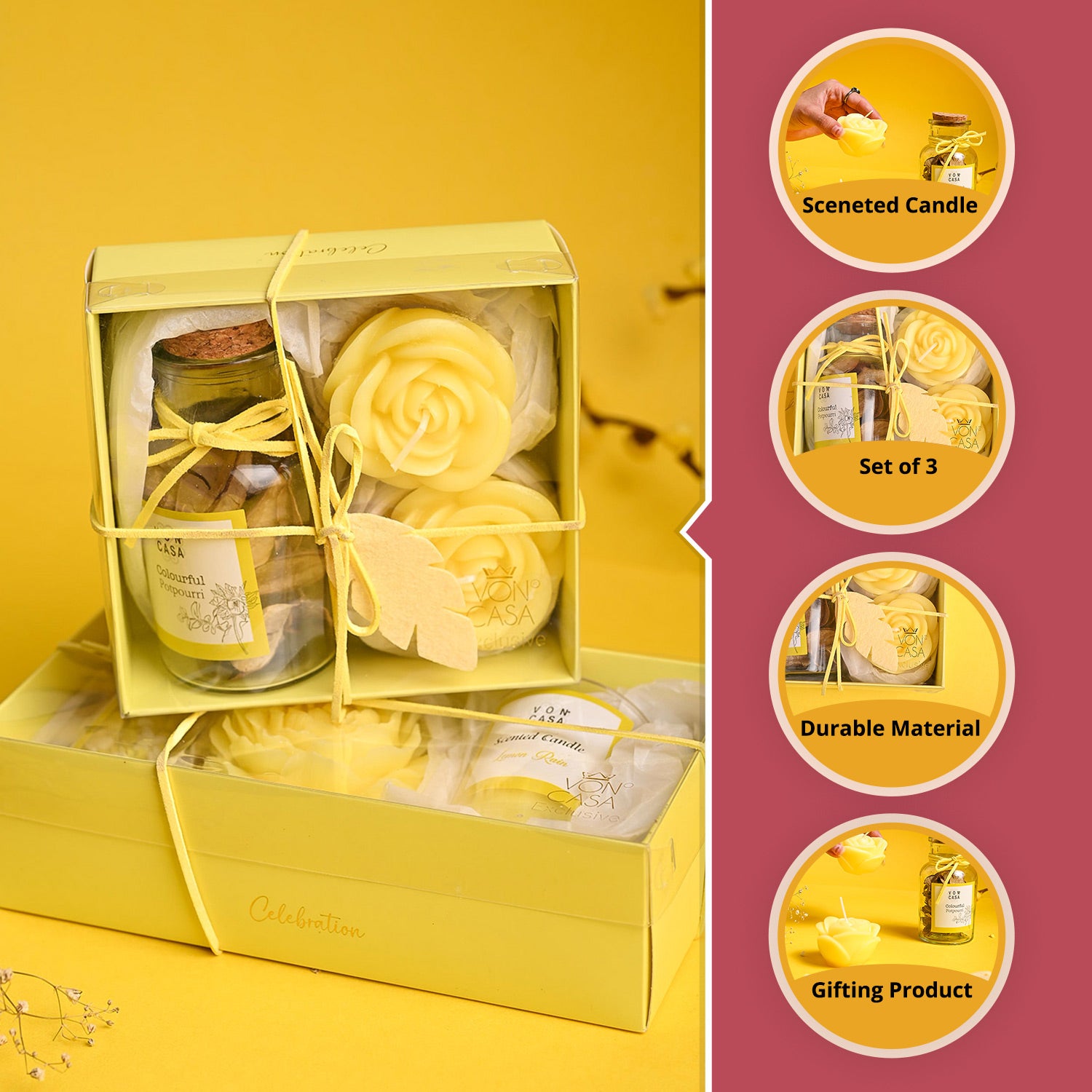 Lemon Rain Flower Candles & Potpourri Set