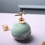 Ceramic Teal Green Round Soap Dispenser - Embossed Glossy Finish