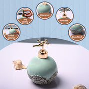 Ceramic Teal Green Round Soap Dispenser - Embossed Glossy Finish