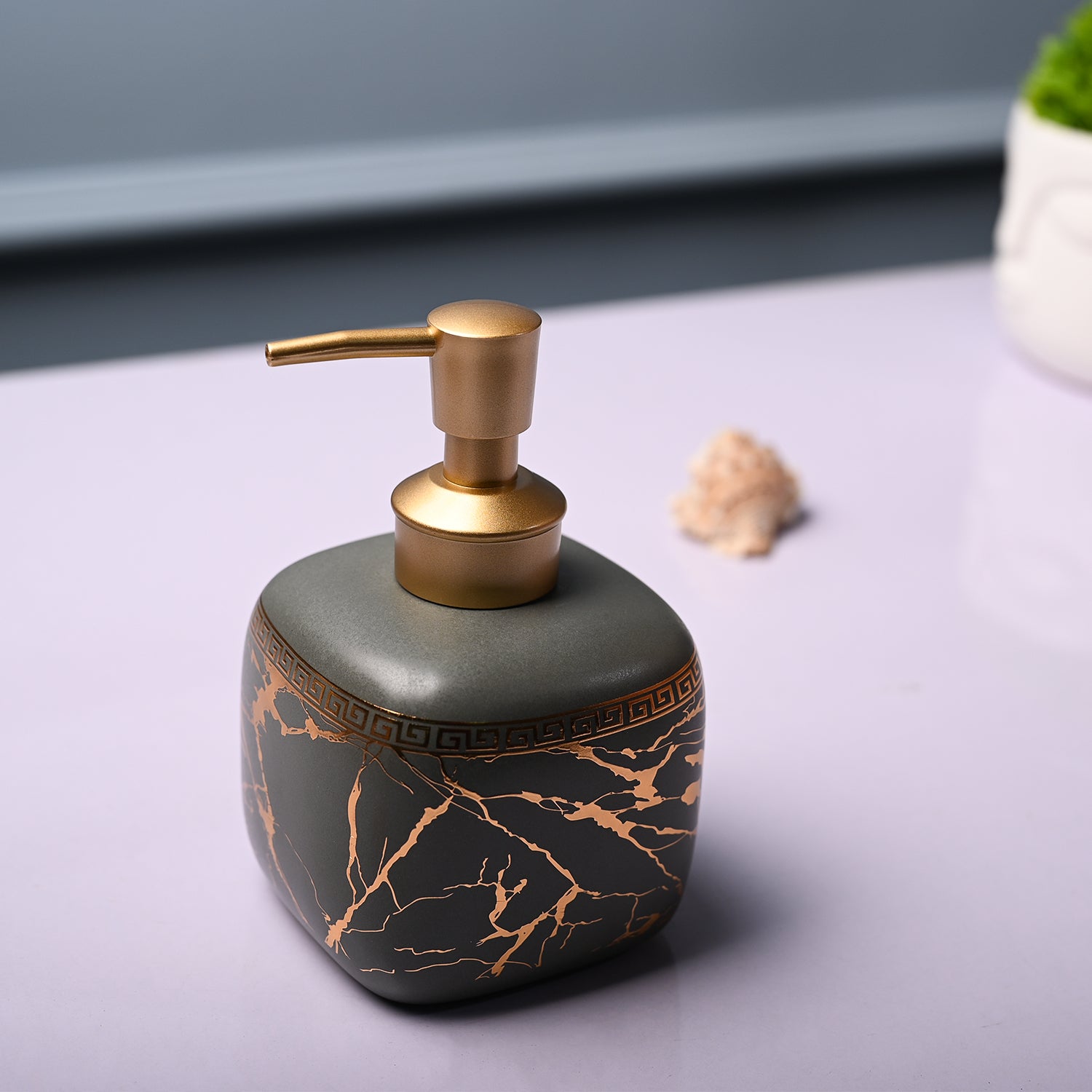 Ceramic Grey Cylindrical Soap Dispenser - Static Glossy Finish