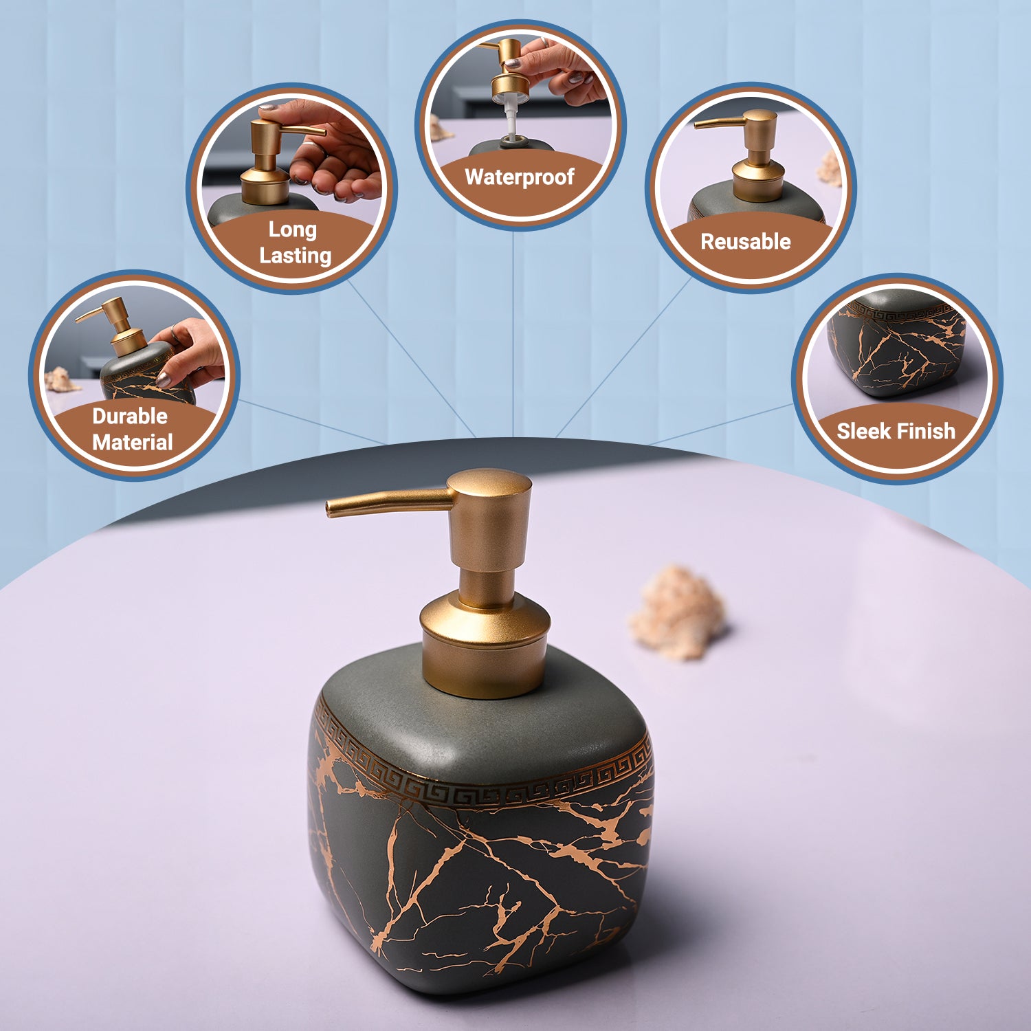 Ceramic Grey Cylindrical Soap Dispenser - Static Glossy Finish