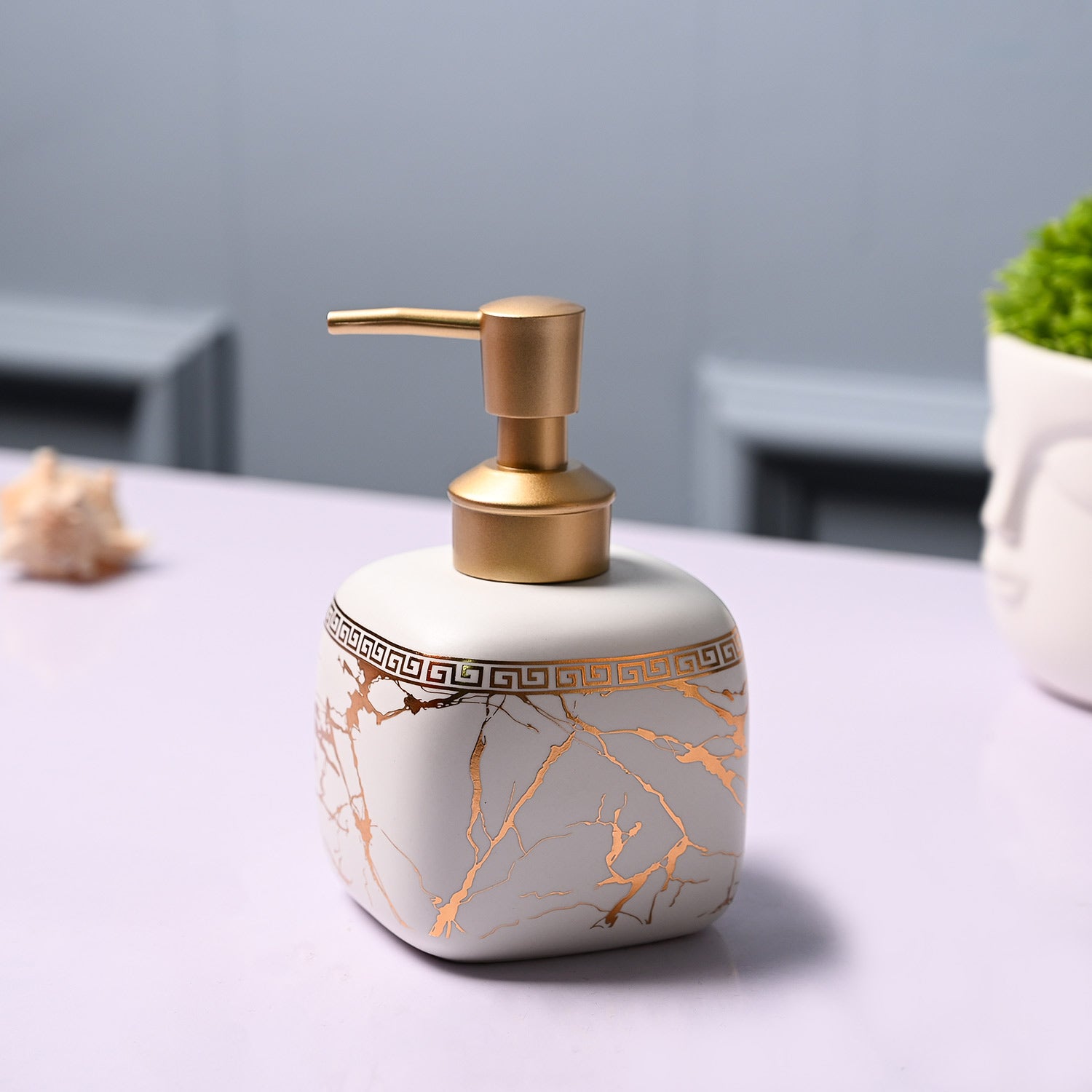 Ceramic Off White Cylindrical Soap Dispenser - Static Glossy Finish