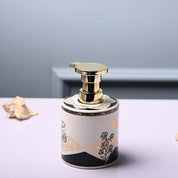 Ceramic Off White Cylindrical Soap Dispenser - Print Design Glossy Finish