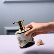 Ceramic Off White Cylindrical Soap Dispenser - Print Design Glossy Finish