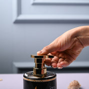 Ceramic Black Cylindrical Soap Dispenser - Print Design Glossy Finish