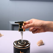Ceramic Black Cylindrical Soap Dispenser - Print Design Glossy Finish