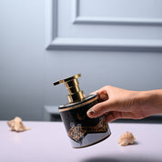 Ceramic Black Cylindrical Soap Dispenser - Print Design Glossy Finish