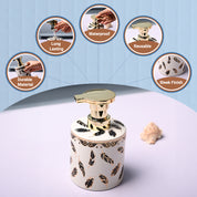 Ceramic Off White Cylindrical Soap Dispenser - Leaf Design Glossy Finish