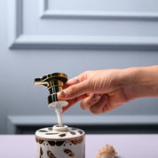 Ceramic Off White Cylindrical Soap Dispenser - Leaf Design Glossy Finish