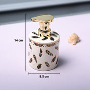 Ceramic Off White Cylindrical Soap Dispenser - Leaf Design Glossy Finish