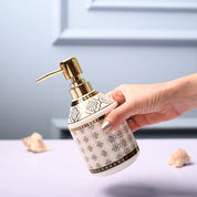 Ceramic Off White Cylindrical Soap Dispenser - Geometrical Glossy