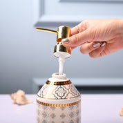 Ceramic Off White Cylindrical Soap Dispenser - Geometrical Glossy