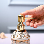 Ceramic Off White Cylindrical Soap Dispenser - Geometrical Glossy