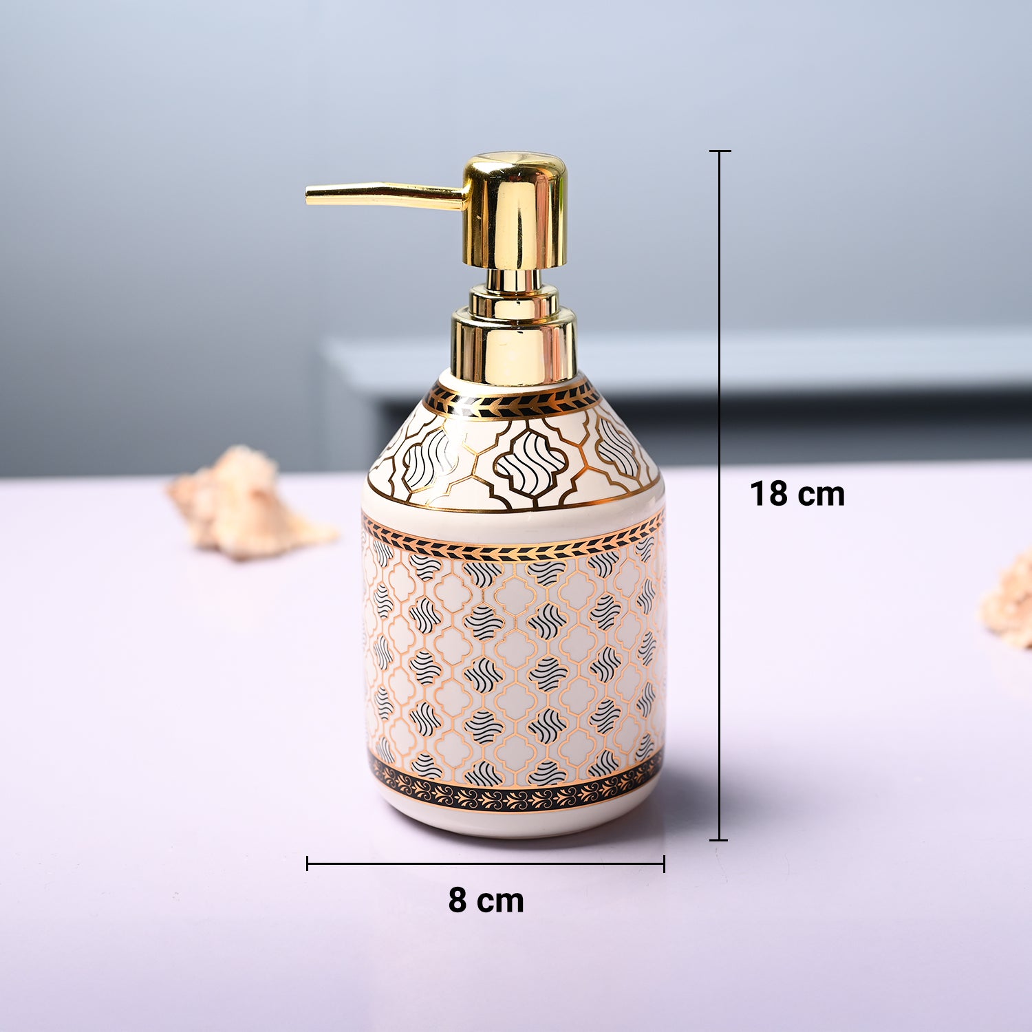 Ceramic Off White Cylindrical Soap Dispenser - Geometrical Glossy