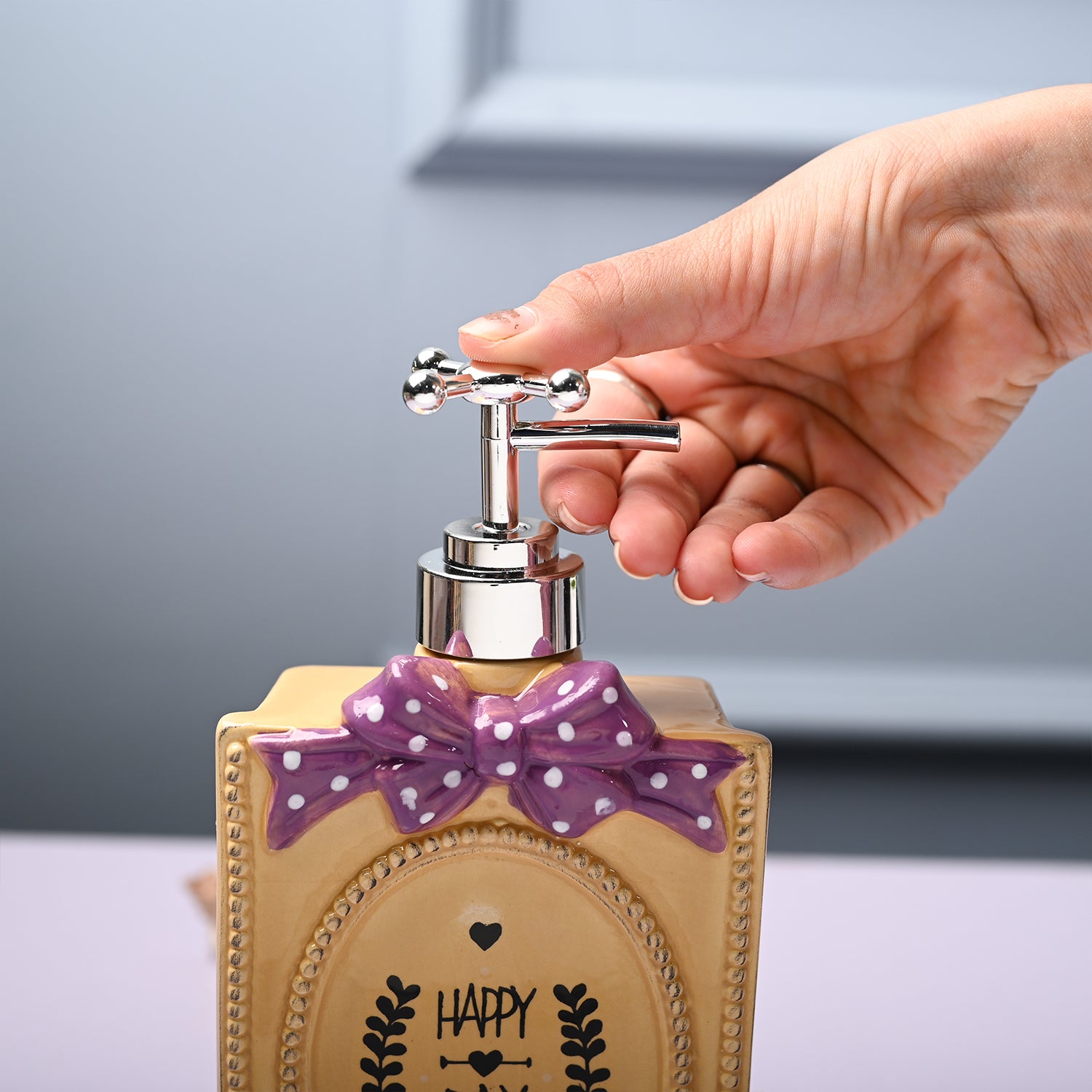 Ceramic Yellow Rectangle Soap Dispenser - Happy Day Print Matte Finish