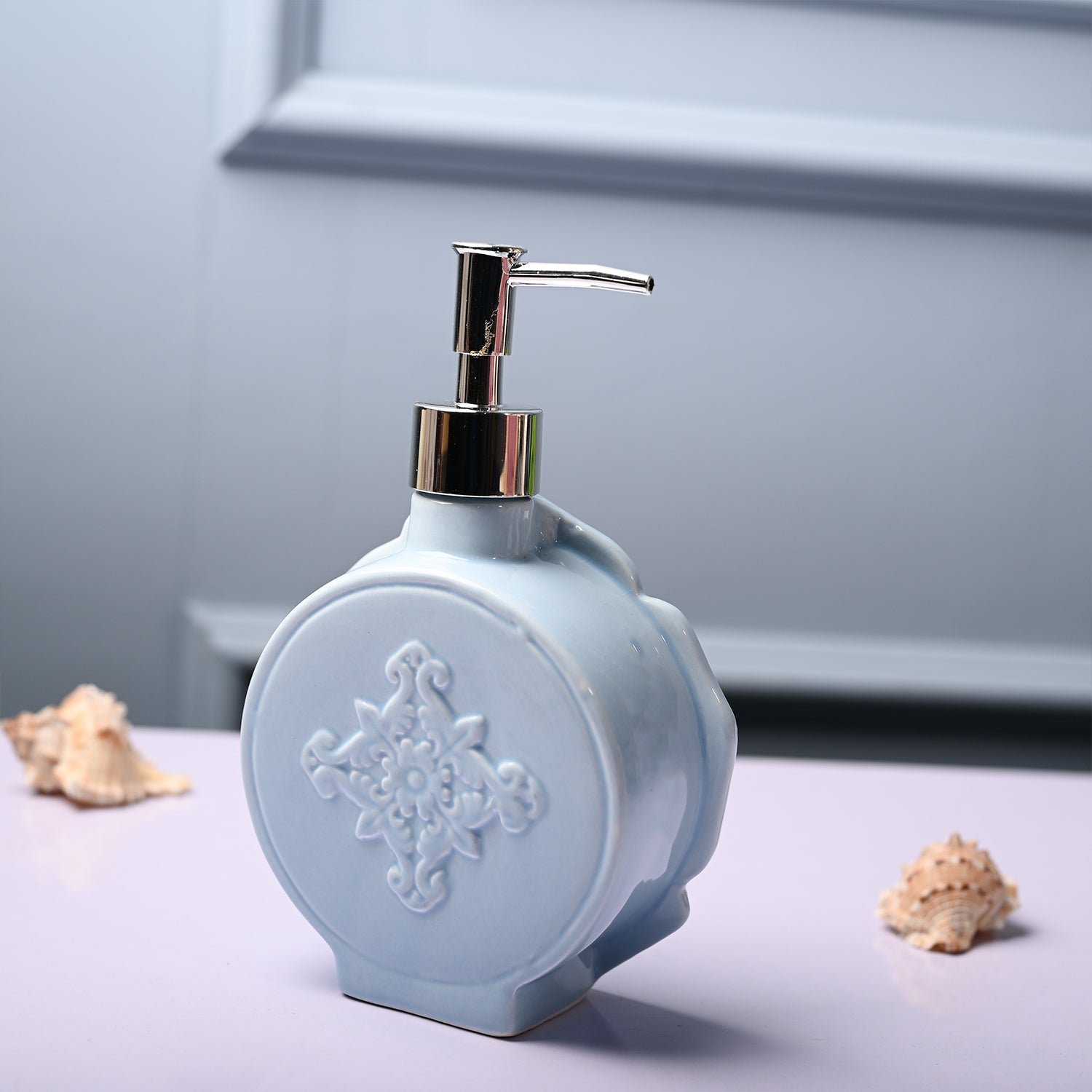 Ceramic Blue Rose Shaped Soap Dispenser - Flower Design Matte Finish
