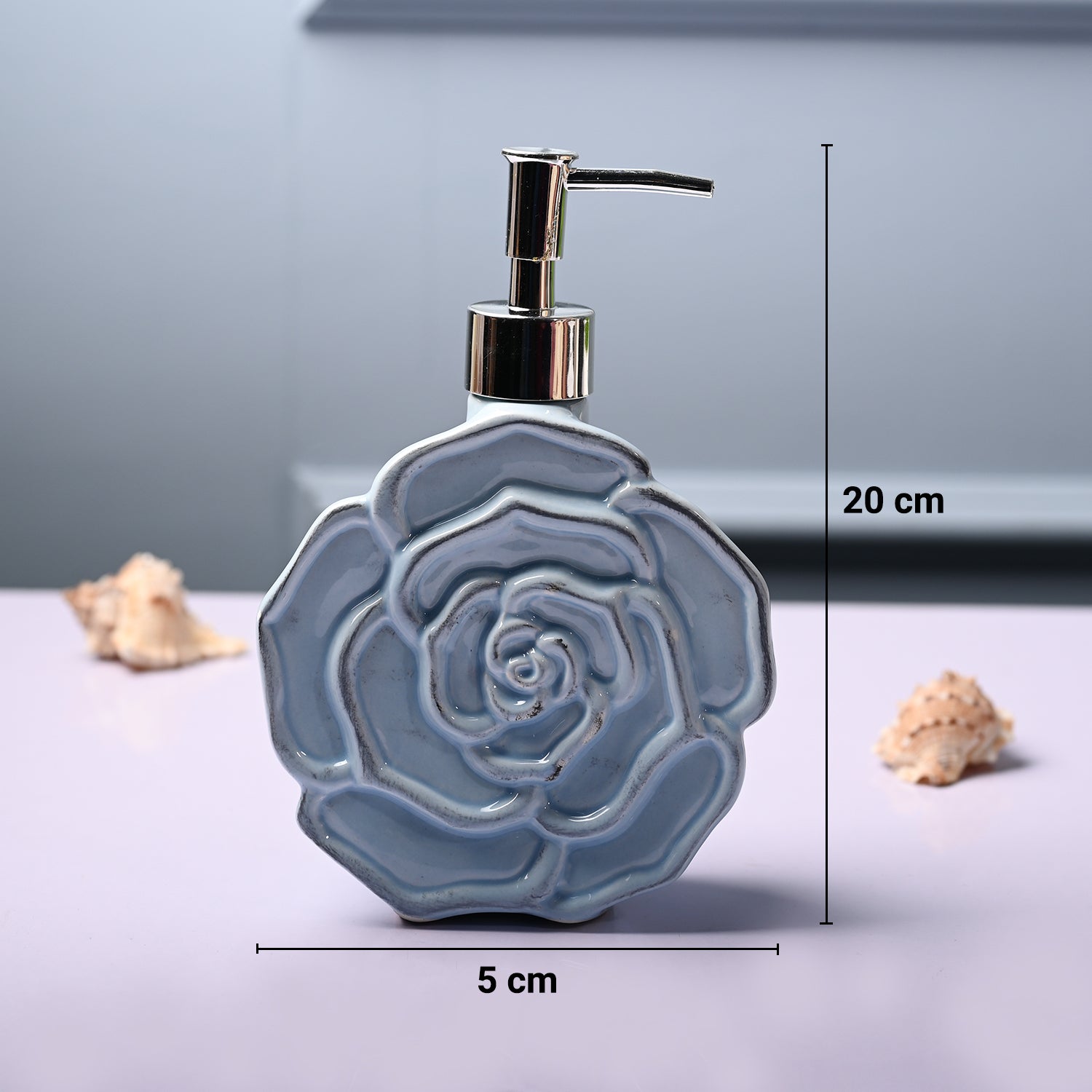 Ceramic Blue Rose Shaped Soap Dispenser - Flower Design Matte Finish