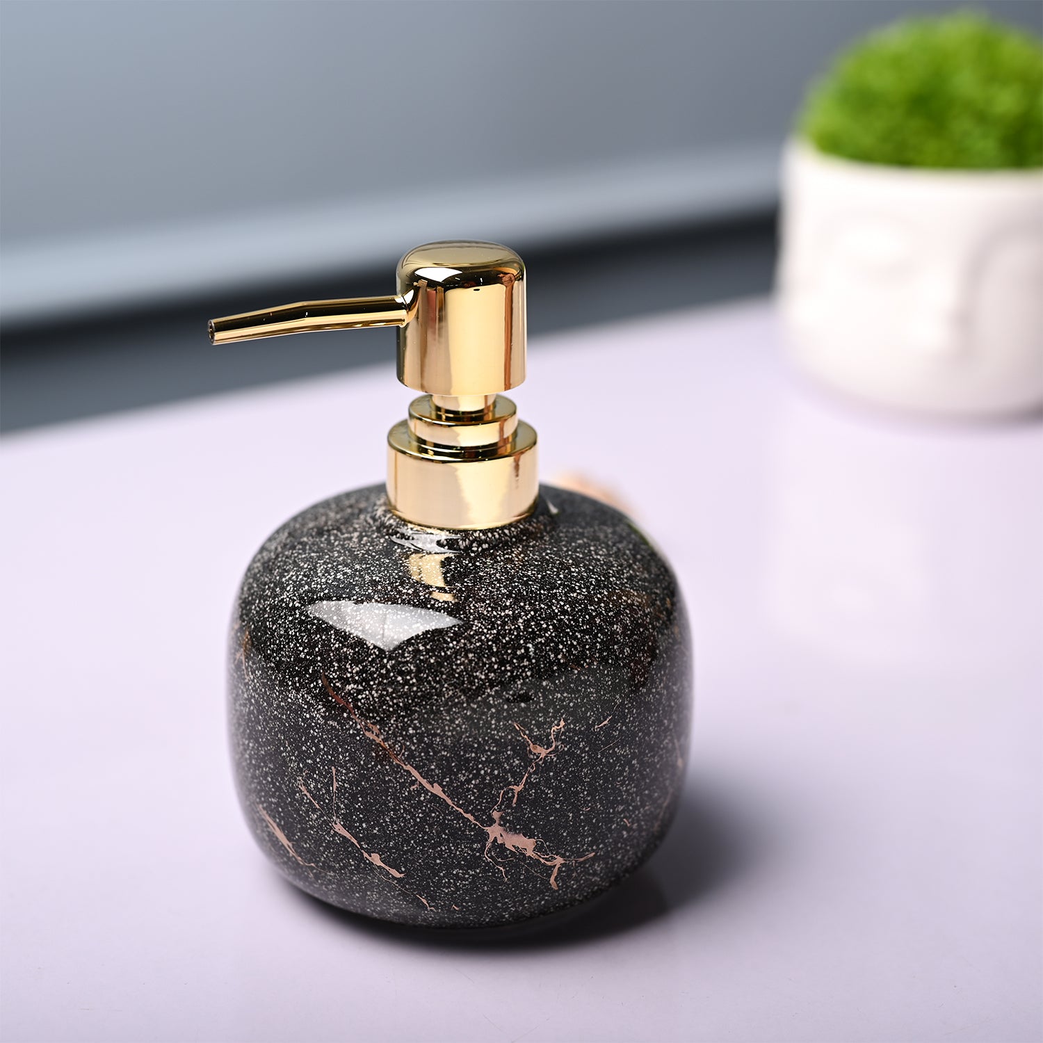 Ceramic Black Cylindrical Soap Dispenser - Glossy Finish