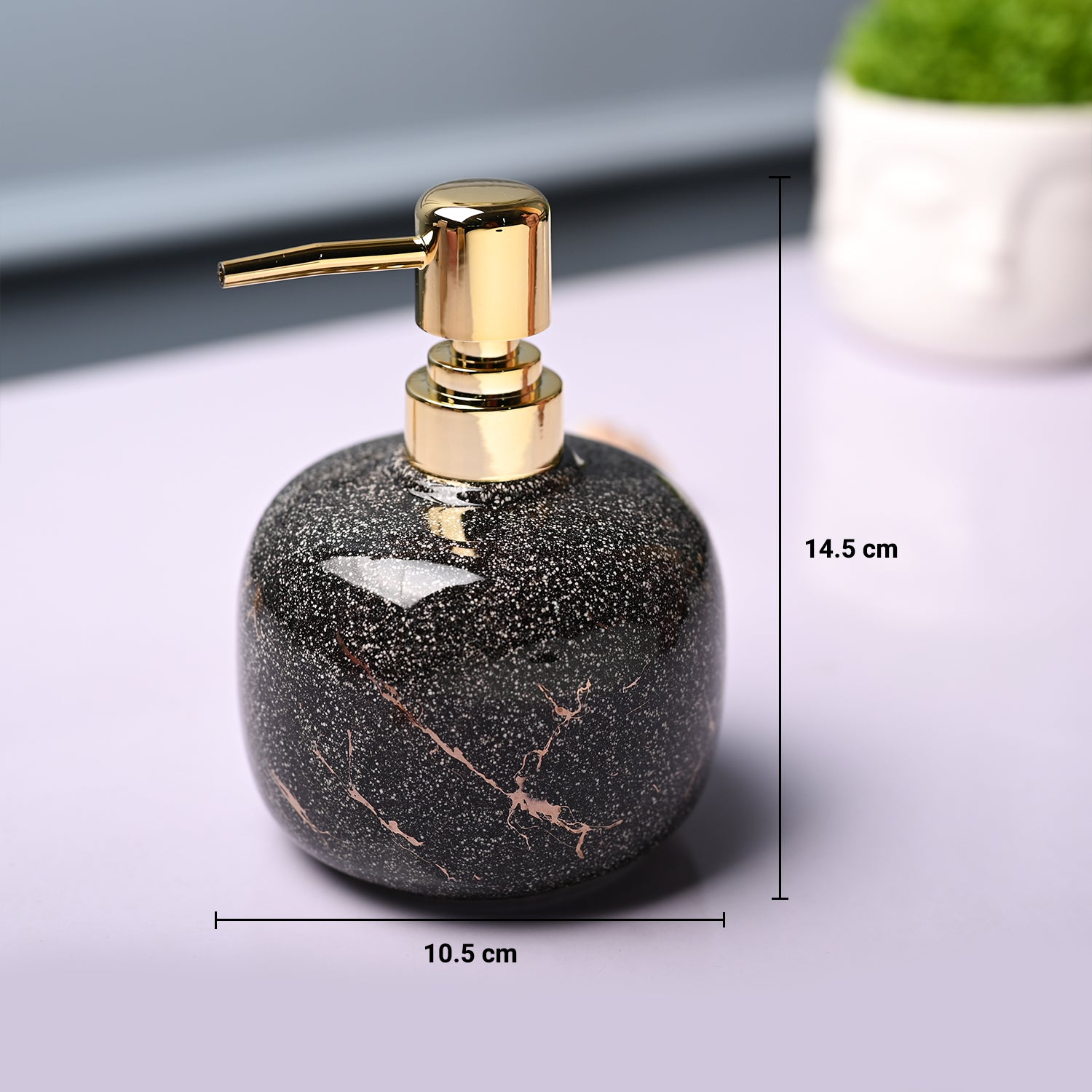 Ceramic Black Cylindrical Soap Dispenser - Glossy Finish