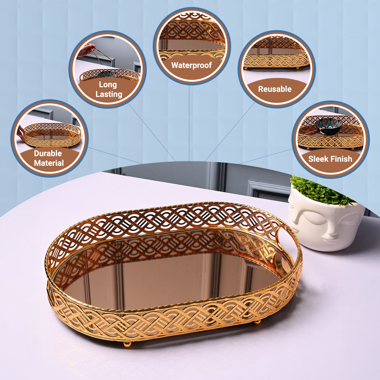 VON CASA Golden Large Tray - Glossy Finish