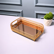 VON CASA Golden Round Large Tray - Leaf Design