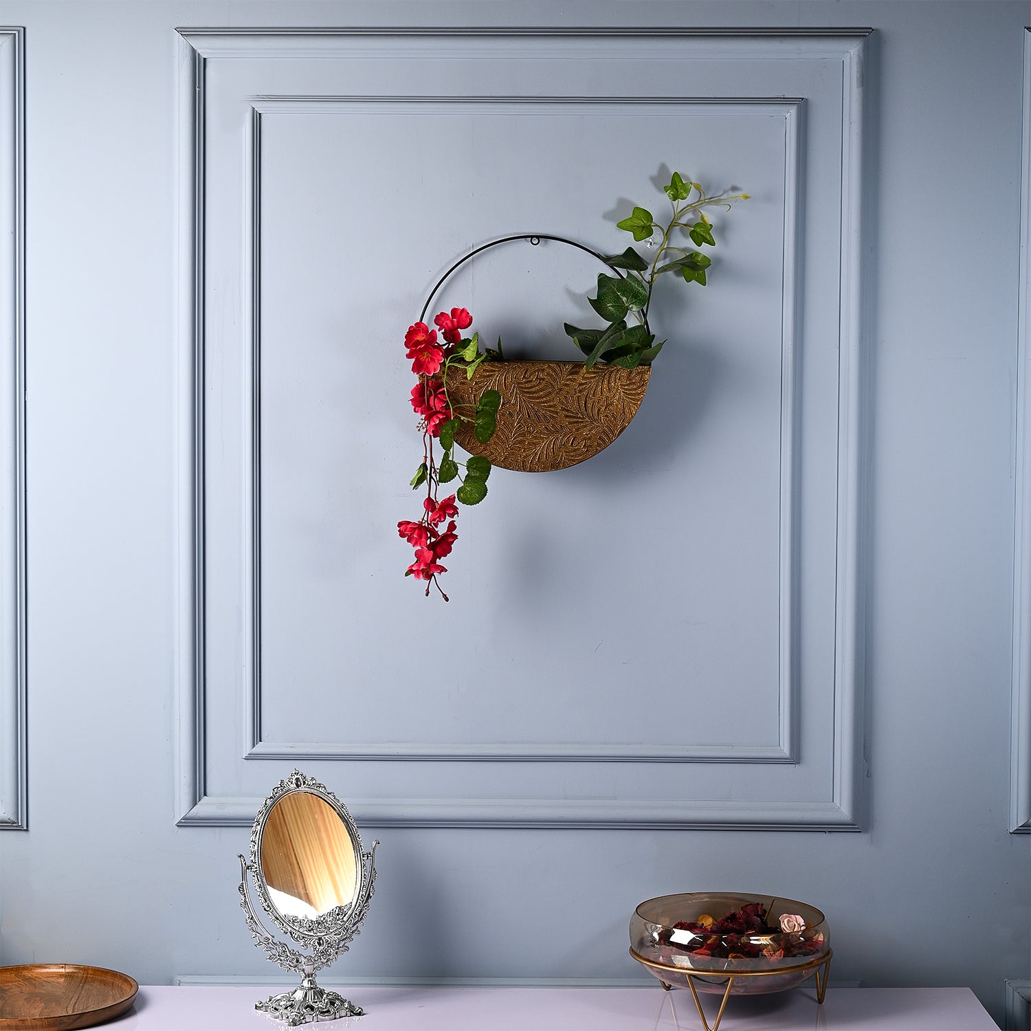 Small Antique Gold Hanging Planter - Antique Gold Embossed