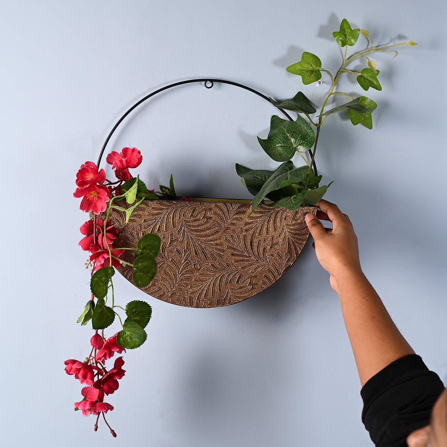 Small Antique Gold Hanging Planter - Antique Gold Embossed